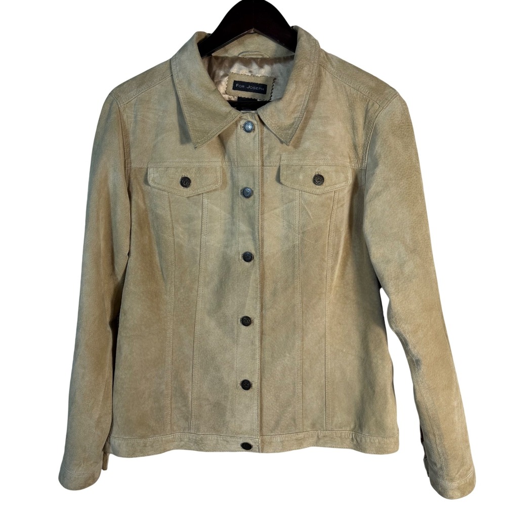 For Joseph Suede Lined‎ Jacket Tan / Beige Button Front Large Neutral Western